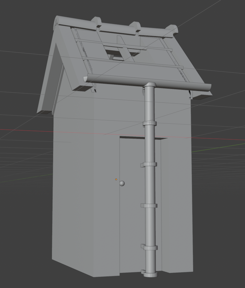Project Pigsty building showing a corrected drainpipe position beside a door