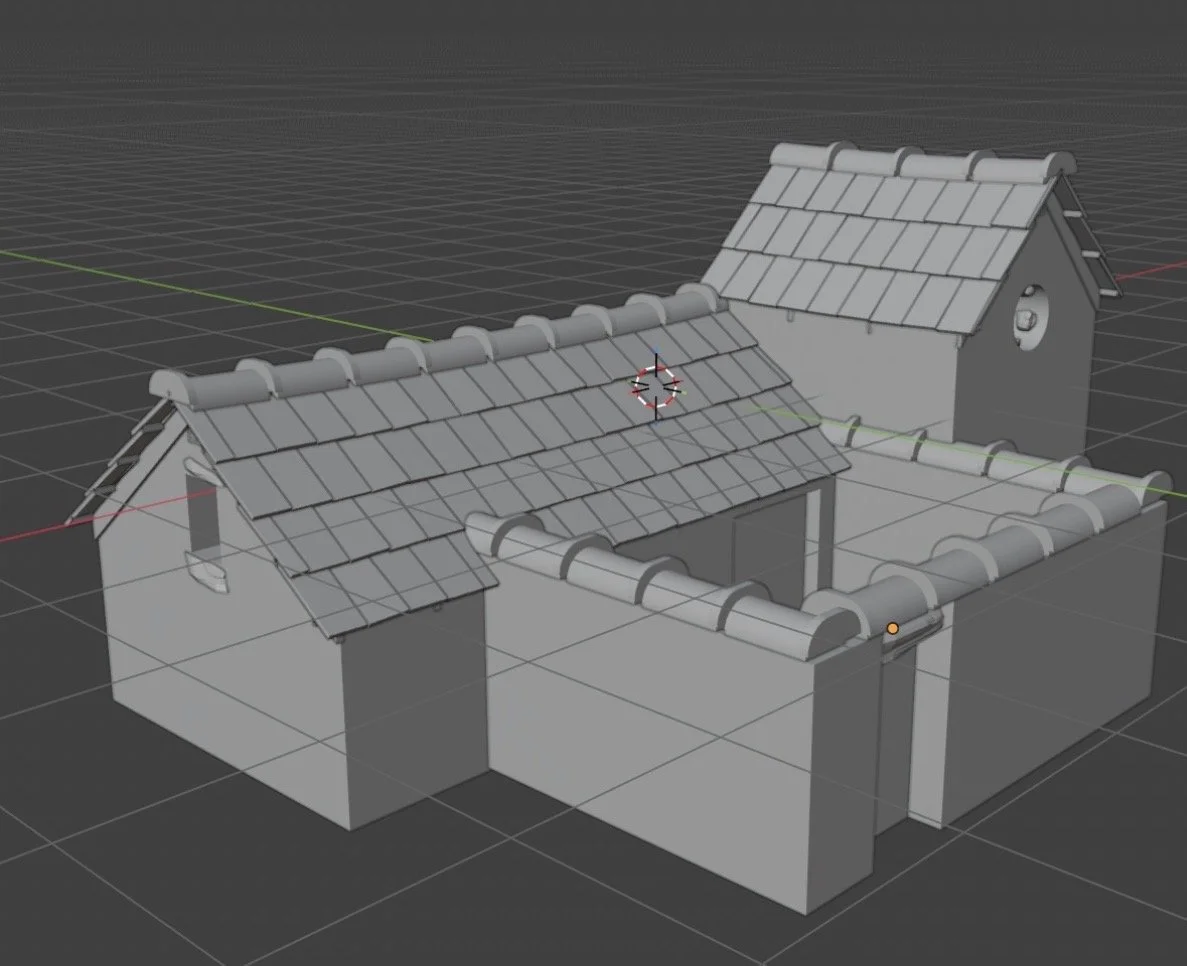 Early rendered stone building study for Project Pigsty
