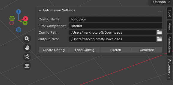 Project Pigsty Blender add-on interface beside a generated building
