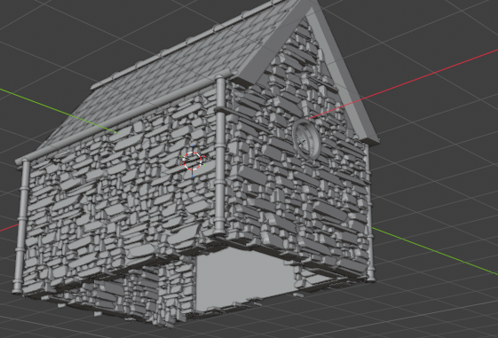 Stone cladding generated around the model building