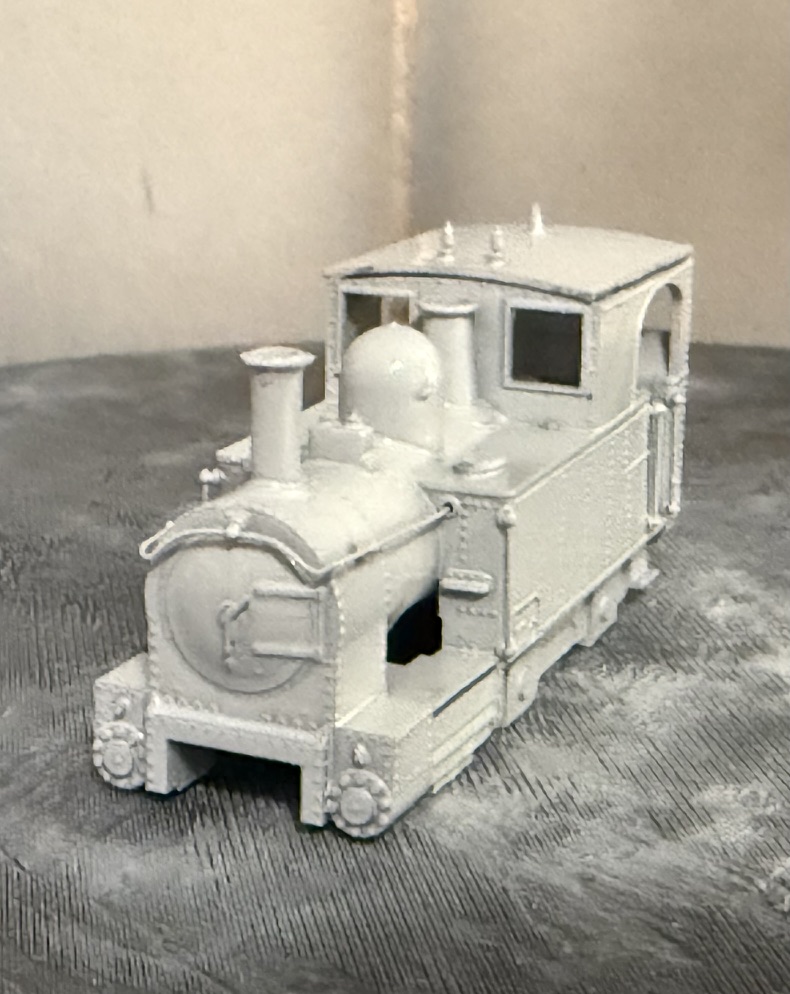 Unpainted GWR Earl locomotive print shown from the front with cab, boiler and side tank detail.