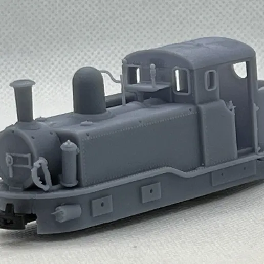 Three-quarter view of the printed Single Fairlie locomotive body showing the smokebox, dome, side tanks and cab.
